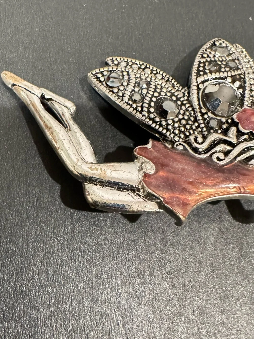 Art Nouveau Petite Nymph Fairy Brooch Pin Silver Tone Rhinestone Marcasite VTG